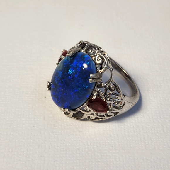 VTG 18x13mm *NOT Synthetic* Opal & Tourmaline Filigree 925 Ring Sz 7 - Picture 6 of 16